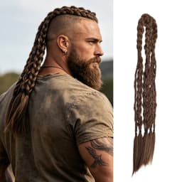 20 Inch Medieval Braided Ponytail Extensions Heat Resistant Synthetic Fiber Clip in Viking Hair for Men Women