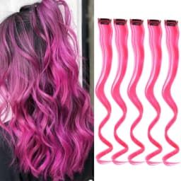 5 pcs/set 18 Inch Colored Clip In Hair Extensions Long Curly Synthetic Highlight Hairpieces Colorful Streak Hair For Women