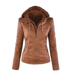 Customizable Hooded Leather Jacket Autumn Winter women's with zipper leather jacket short PU jacket coat Suit Jackets