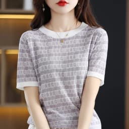 new Ice silk knit short sleeve women's matching color blouse thin cotton thread T shirt summer loose cotton linen half sleeve