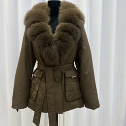 OFTBUY Real Fox Fur Collar Duck Down Jacket Women Mid-Length Puffer Jacket Luxury Slim Belted Waist Winter Warm Outerwear