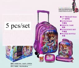 kids School Rolling backpacks set lunch bag pen bag 5 pcs / set school bag with wheels for girls School Trolley bags for boys