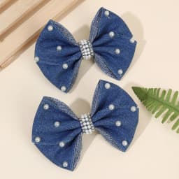 2Pcs Denim Bow Hair Clips Chic Elegant Vintage Pearl Boho Hairpin For Girls Women Kids y2k Daily Hair Accessories Gift Ornament