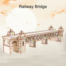 Ury 3D Wooden Puzzle Retro Steam Train with Track Railway Bridge Handmade Assembly Truck Model DIY Toys Decoration Gift for Kids