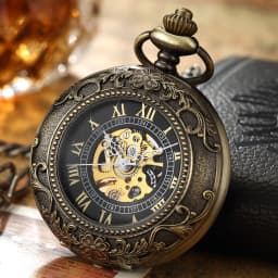 Luxury Pocket Watch with Chain for Man Mechanical Skeleton Roman Numeral Quality Engraved Clock Pocket Watches for Women Lady