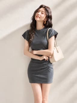 Slim Fit A-Line Midi Dress Women's Short Sleeve T-Shirt Dress High Waist Pleated Spring Summer Autumn Commute Style Casual Dress
