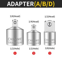 Onnfang Socket Adapter Ratchet Wrench Drive Head 1/4 to 1/2 to 3/8 Chrome Vanadium Steel Car Bicycle Garage Home Repair Tool