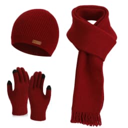 3 Pcs Sets Winter Women Plush Knitted Cold Hat Warm Woolen Head Cap Scarf Gloves Hats Outdoor Ear Windproof Beanies Cap