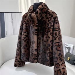 Leopard-print Fur Coat Women's Short Mink Fur Jacket Autumn Winter Stand-up Collar Thicken Casual Outerwear Faux Fur Overcoat