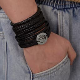 4Pcs/Set Braided Wrap Leather Bracelet for Men Women Vintage Yin Yang Infinity Wood Beads Charm Bracelets Male Wristband Jewelry