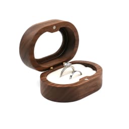 Handmade Walnut Wood Ring Box with Transparent Lid Romantic Engagement Jewelry Case for Couple Custom Engraved Personalized Name
