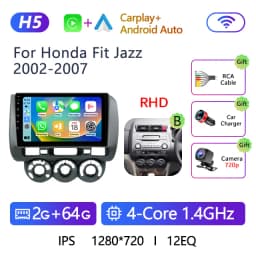 2Din Android Car Stereo Radio For Honda Fit Jazz City 2001-2008 Multimedia Player Navigation GPS Carplay Auto No DVD With Screen