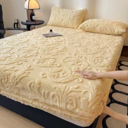 European Style Jacquard Plush Fitted Sheet Winter Thick Warm Fleece King Mattress Cover with Deep Pocket Single Double Bed Sheet