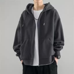 Men's Spring Autumn Winter Fleece Lined Hooded Open Cardigan Jacket Trendy Casual Loose Top Zipper Style Youth Popular
