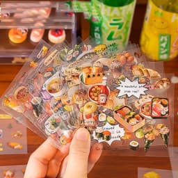 Mr. Paper 20pcs Bite of Light Sticker Book - Square PET Journal Supplies, Food Theme Collage Decor, Creative Stationery Material