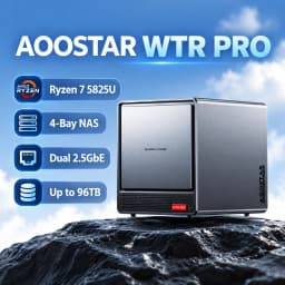 AOOSTAR WTR PRO 4-Bay NAS Mini PC [Full Configuration Version Last Batch] AMD Ryzen 7 5825U (8 Cores, 16 Threads, Up To 4.5GHz) Dual 2.5G Ethernet Ports Dual M.2 NVMe Slots Supports 4K Triple-Screen Output Suitable For Home Laboratory And Server Scenarios