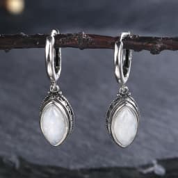 Natural Moonstone Pendant Earrings Silver Plated Jewelry for Women Fashion Retro Texture Wedding Party Accessories Gift