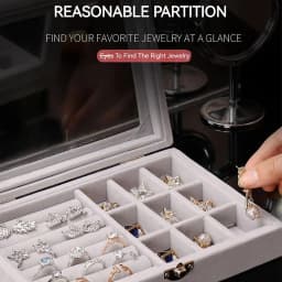 Velvet Ring Organizer Box - Clear Lid Jewelry Holder, Dust-Proof Storage Tray for Rings and Earrings for Multiple Jewelry Pieces