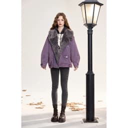 ELFSACK Y2K Vintage Casual Solid Plush Lined Lapel Coat For Women