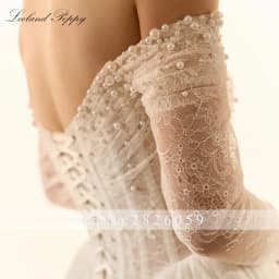 Lceland Poppy Customized A Line Boat Neck Lace Wedding Dresses Floor Length Beaded Bridal Gowns with Court Train