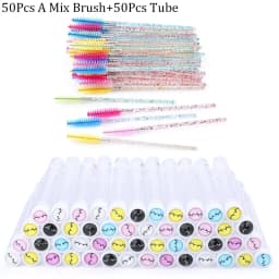 100pcs Diamond Eyebrow Brush Tube Empty Reusable Lash Mascara Wand Case Replaceable Crystal Eyelash Brush Dust-proof Makeup Tool