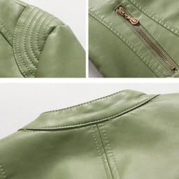 Lady Faux Leather Jacket Solis Color Buttons Decor Long Sleeve Biker Coat Windproof Slim Lady Coat For Motorcycle Riding