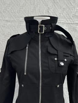 Y2K Gothic Black Slim Double Zipper Hoodie Women's Y2K American Retro Fashion Slim Oversized Cuffs Casual Motorcycle Jacket