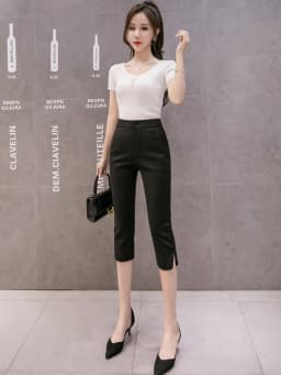 Casual Summer 2026 Women's Slim Fit Thin Pencil Pants Seven-Foot Length Split Fashionable Cotton Nylon Blend Cool Feeling