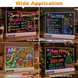 LED Drawing Board for Kids Rechargeable Light-Up Acrylic Neon Board with Timer and Built-in Stand Digital Battery