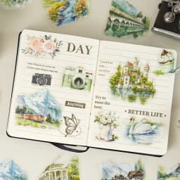 30pcs/pack PET Clear Sticker Bag Travel Around World London Paris Swiss Thai Maldives Landscape Journaling Scrapbook Collages
