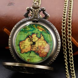 Map Logo Hollow Carved Steampunk Quartz Pocket Watch Bronze Vintage Fob Chain Pendant Necklace Men's and Women's Festival Gift