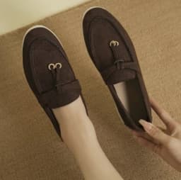 New Lefu Shoes Women's Soft Leather Retro Lazy Man Step on Thick Sole Flat Bottom Comfortable Single Shoe