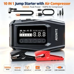AEGNITE 10000A 10-in-1 Portable CarJump Start Jump Power Supply with Tire Inflator Combo 12V Battery Charger 150PSI Air Pump LED USB Quick Charge Input/Output Multi-Function Roadside Emergency Tool