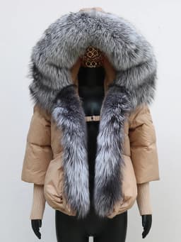 Female Large Fox Fur Collar Outerwear Thick Warm Fur Real Fur Coat Winter Jacket Women White Duck Down Jackets Hooded