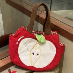 Red Apple Handbag Creative Cute Corduroy Shoulder Bag Stylish Outing Canvas Bag With Apple Pendant Casual Versatile Shoulder Bag