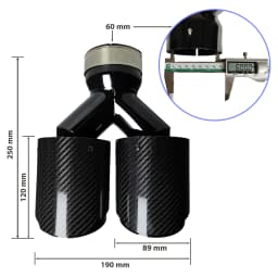 1 Pcs Universal Car Carbon Fibre Tail Throat Same Length Black Y-Shaped Double Out Twill Glossy Exhaust Muffler Tip