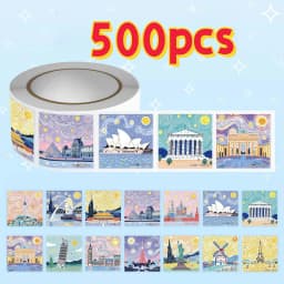 Van Gogh - Style World Landmark Stickers, 500 Pcs/Roll, 14 Iconic Patterns, Perfect for Scrapbooking & DIY Crafts