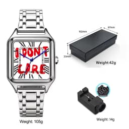 Ladies' Men Square Luxury Watch, Slogan Text on the Large Dial, 30-Meter Water Resistance, Elegant Design, Stainless Steel Strap