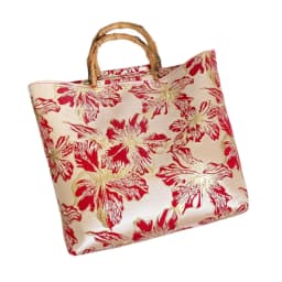 Bamboo Joint Canvas Tote Bag Zipper Closure Large Capacity Jacquard Handbag Embroidered Design Flower Pattern Evening Bag