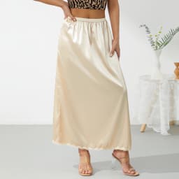 Women's spring and summer half petticoat, midi skirt solid color elastic waist lining, women's long petticoat