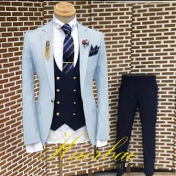 Men's Suit Business Jacket Dark Gray Jacket Navy Blue Vest Pants 3-Piece Set Slim Fit Wedding Tuxedo for Men