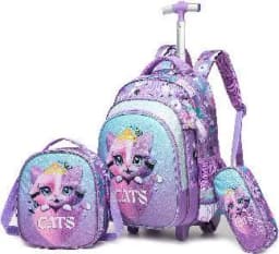 Bunnyfly Boys Rolling Backpack with Lunch Bag And Pencil Case - Wheeled Travel Trolley School Bag Stylish And Functional for Tra