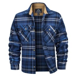 MAGCOMSEN Men's Cotton Flannel Shacket Plaid Shirt Long Sleeve Corduroy Collar 2 Chest Pockets Casual Work Overshirt Outdoor
