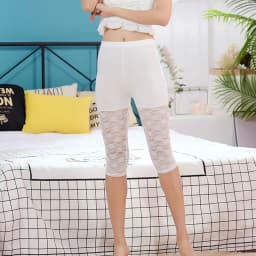 High Waist Safety Pants Women's plus Size Elastic Lace Mesh Bottoming Trousers Seven-Quarter Length Spring Fashion plus Size