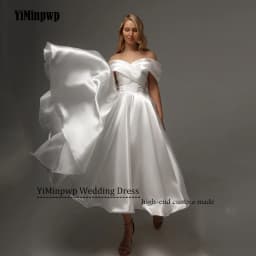 Off Shoulder Midi Wedding Dresses A-Line Ankle Length Ivory Bridal Shower Party Gowns Customized свадебное платье