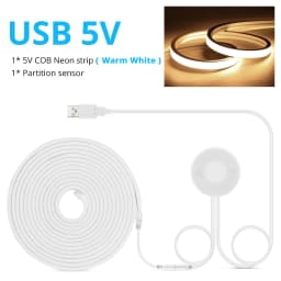 USB 5V LED Under Cabinet Light COB Strip Dimmable Night Neon Tape With Penetrable Wood Hand Scan Touch Sensor Switch For Kitchen