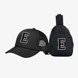 2pcs Kids' 26 letter printed pattern truck hat+chest bag set, stylish casual sunhat, portable storage purse, suitable for daily