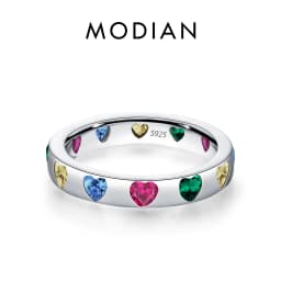 MODIAN 925 Sterling Silver Original Design Four Leaf Clover Heart CZ Eternity Band Stackable Fashion Ring For Women Fine Jewelry
