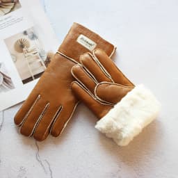 Women's Thickened Winter Sheepskin Fur Gloves Windproof Warm Outdoor Motorcycle Riding Color Leather Finger Gloves