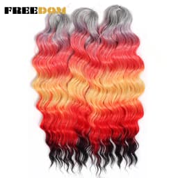 FREEDOM Synthetic Braiding Hair Extensions Deep Wavy 24 inch Long Curly Braids Hair Ombre Brown Rainbow Twist Crochet Hair